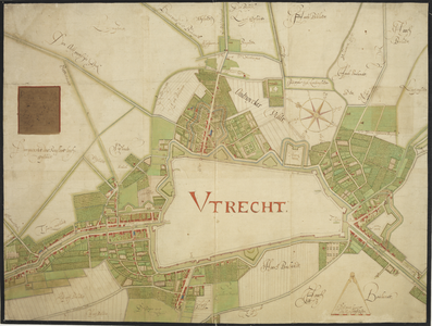216701 Kaart van de bestaande en ontworpen verdedigingswerken te Utrecht; met de landbouw- en weidegronden in de ...
